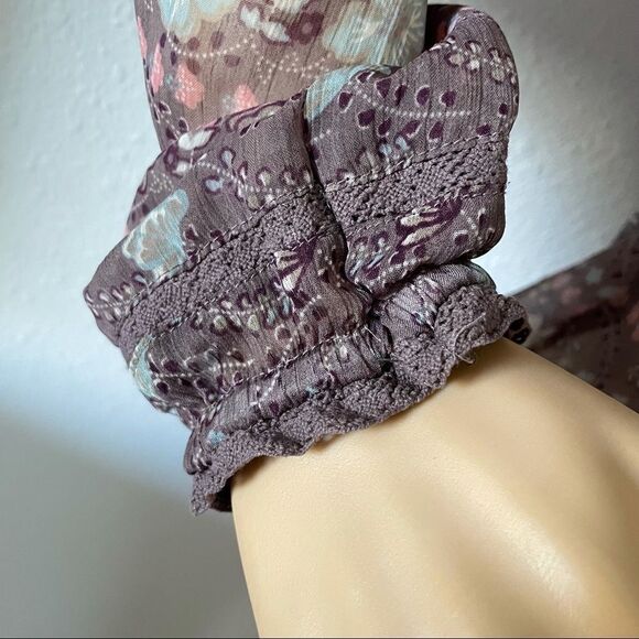 Decree Off The Shoulder Tie Front Elastic Waist Mauve White Rose Blouse Medium - Picture 4 of 12